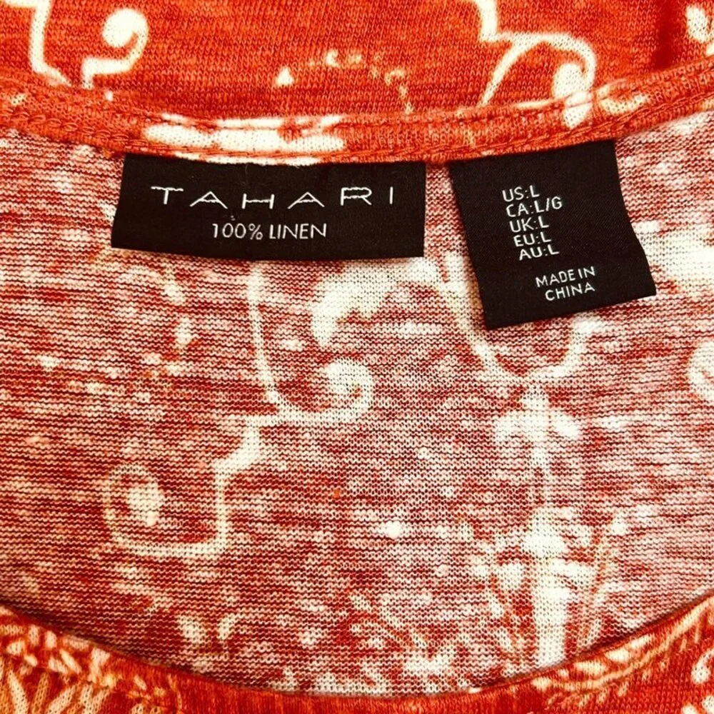 Tahari Tank Top Womens L 100% Linen Cotton Wood Buttons at Hem - Picture 7 of 9